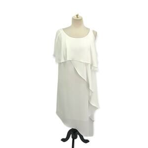 Adrianna Papell White One Shoulder Flutter Dress Size 12